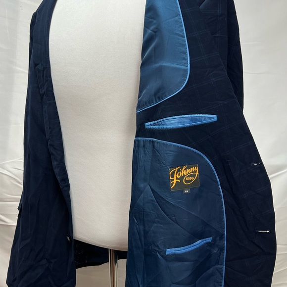 Johnny Bigg Navy Blue Windowpane Plaid 2-Button 54R Blazer Jacket Sport Coat - Picture 3 of 6